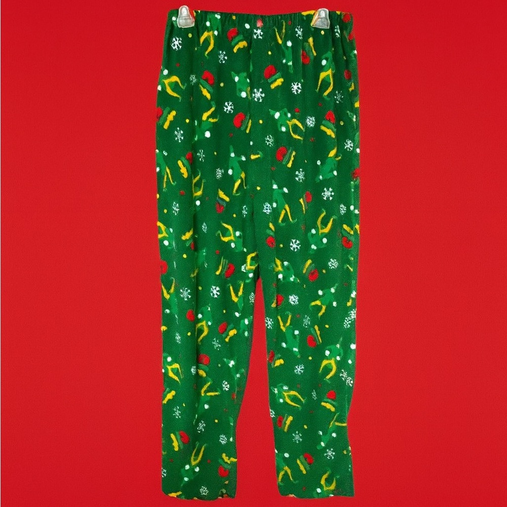 Elf Christmas Fleece Pajama Pants Loungewear Green Red Snowflake Holiday Men Pjs